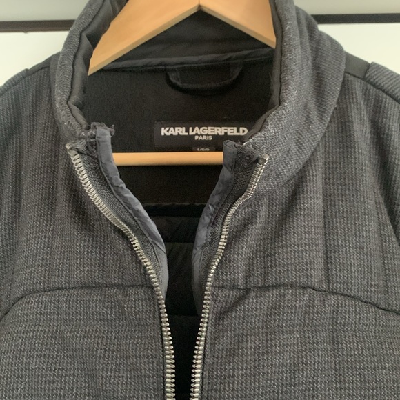 Karl Lagerfeld Hybrid Quilted Jacket Men’s Black & Gray Houndstooth Size Large - Picture 2 of 13